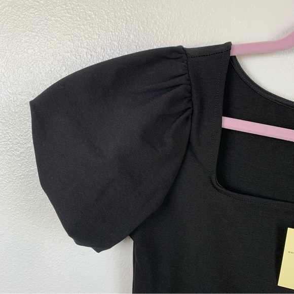 Rolla Coster NWT Black Puff Sleeve Square Neck Dress Size L - Picture 4 of 5